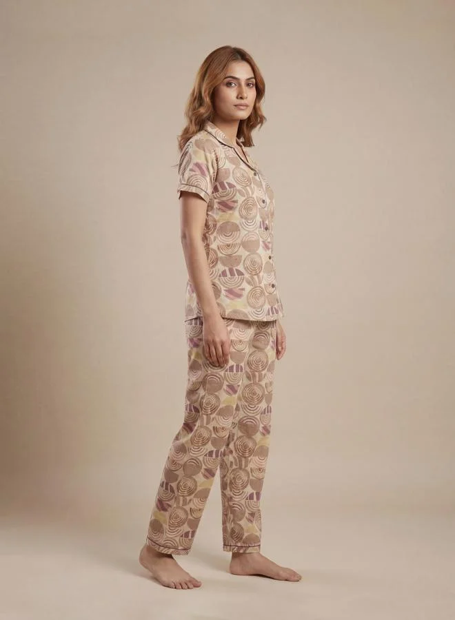 ميش طقم بيجاما من بنطال وقميص قطن بطبعة هندسية